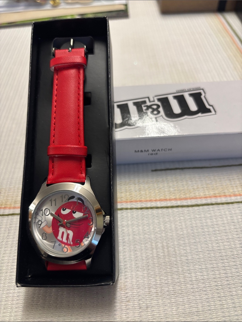 Red M&M's Character Watch with Red Leather Strap